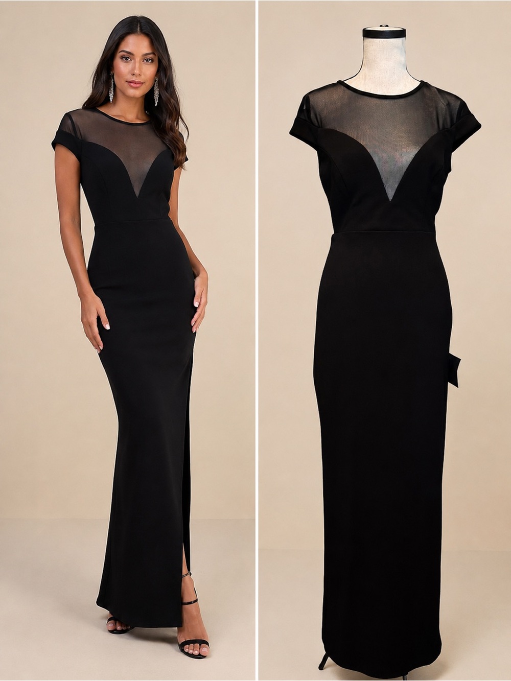 Lulus Truly Mysterious Black Formal Maxi Dress XS‎ NWT Illusion Mesh Gown